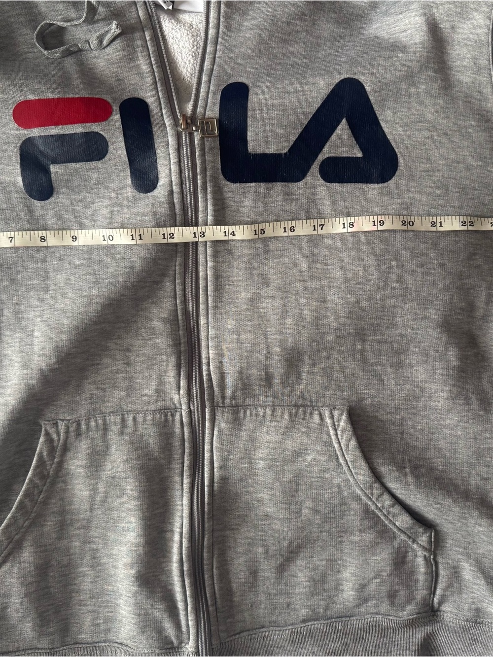 Fila Men's Light Gray Zip-Up Hoodie with Red & Navy Logo - Picture 6 of 7